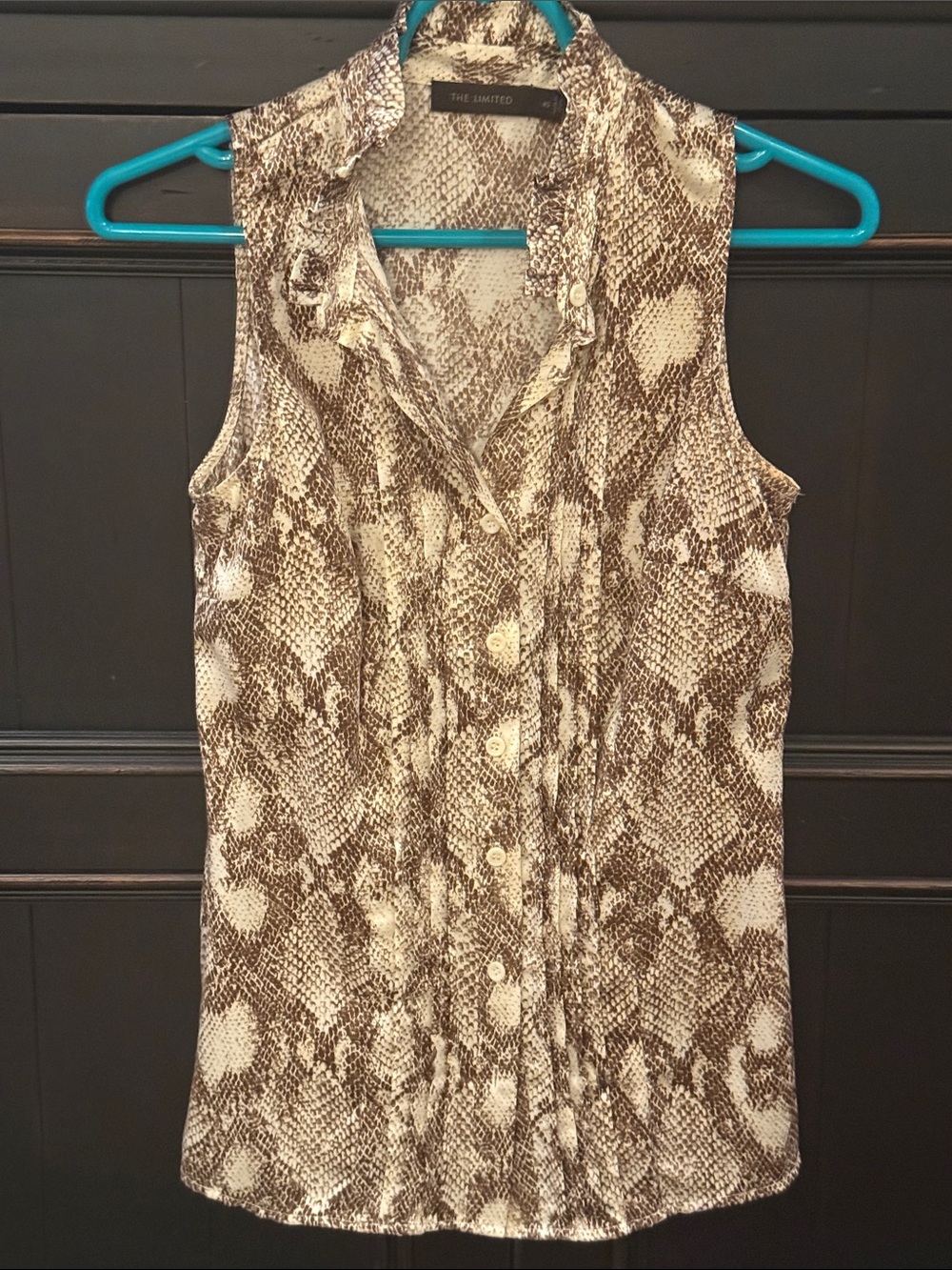 The Limited Brown & Cream Sleeveless Snakeskin Button-Up Top